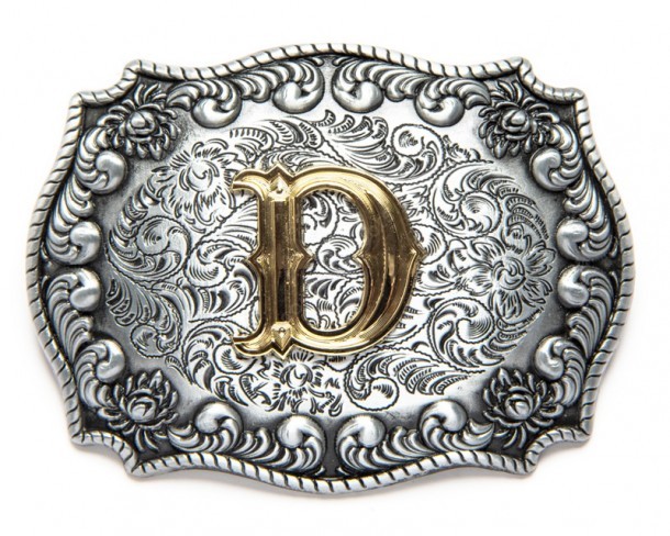 D letter country style scrolled belt buckle