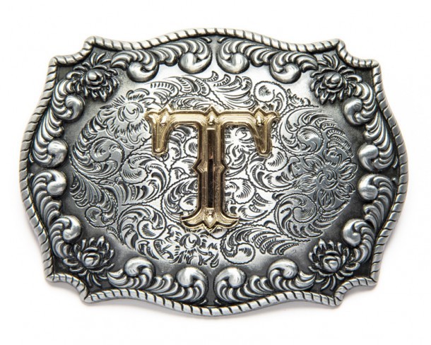 T letter antique look western belt buckle