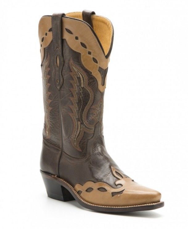 LF-1538-E | Womens Old West cowboy boots combination brown / cream leather