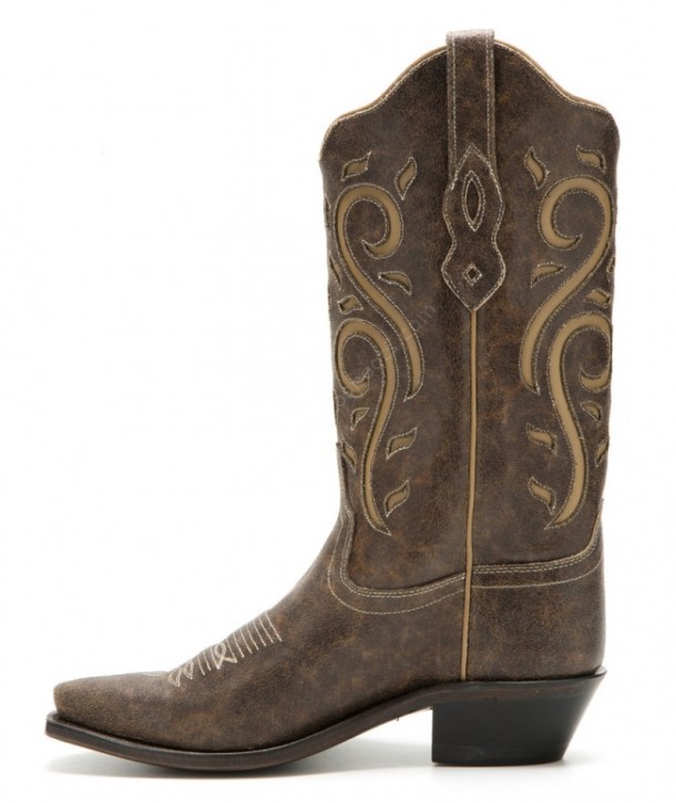 Buy right now at our specialized cowgirl online shop these Old West fancy western boots for women made with authentic distressed brown cowhide.