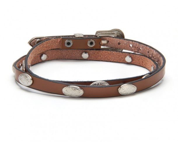 Light brown leather cowboy hat band with floral conchos