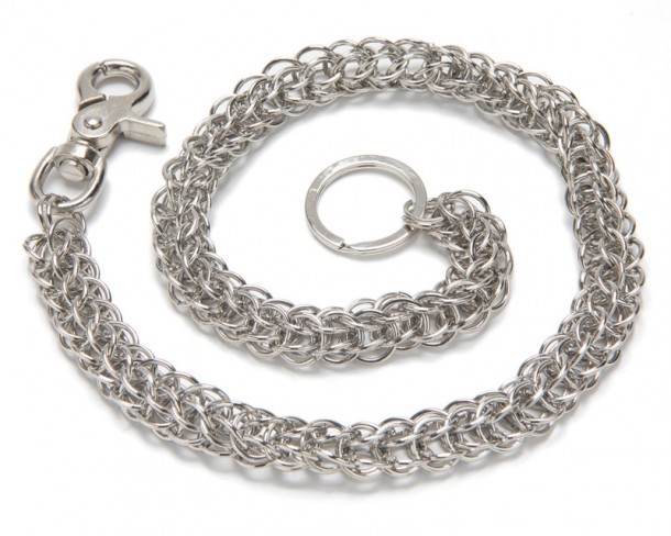 Double ring linked chromed metallic wallet biker chain