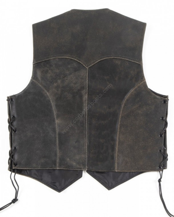 Antique black leather unisex open cowboy vest