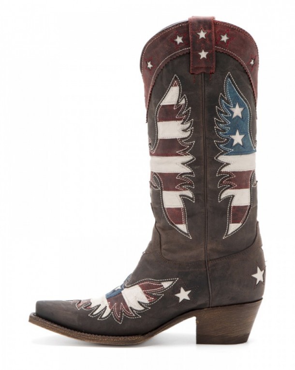 Botas country marrones Denver Boots para mujer con bandera Estados Unidos
