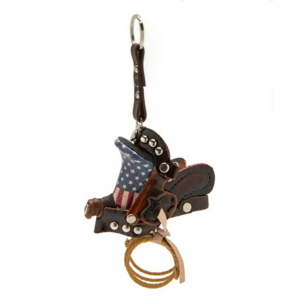 Cowboy horse saddle leather key ring
