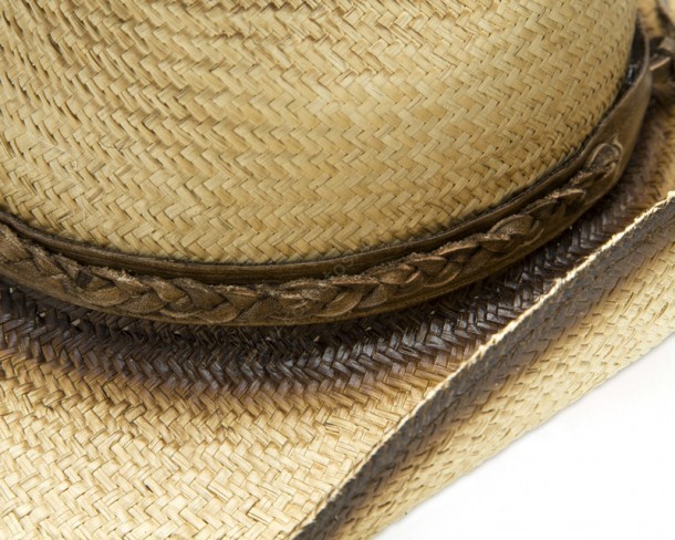 Mens natural straw hat with leather braided hat band