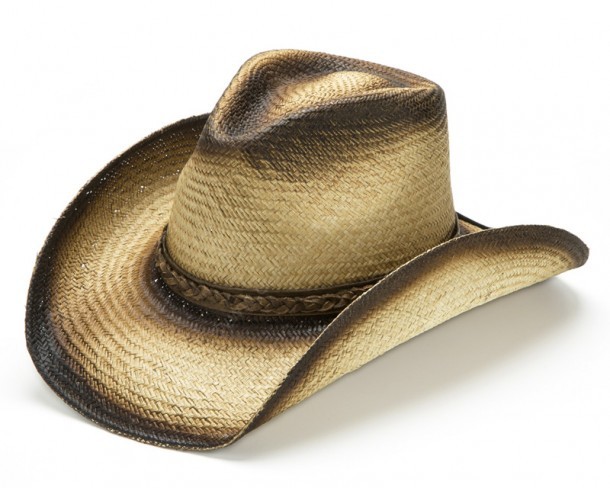 Mens natural straw hat with leather braided hat band