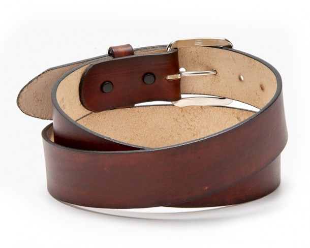 USA made plain chestnut brown leather belt with snap button buckle system