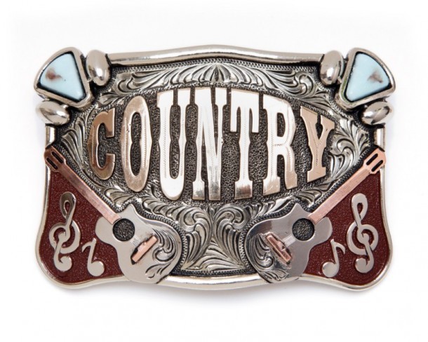 Handmade Country Music belt buckle with acoustic guitars