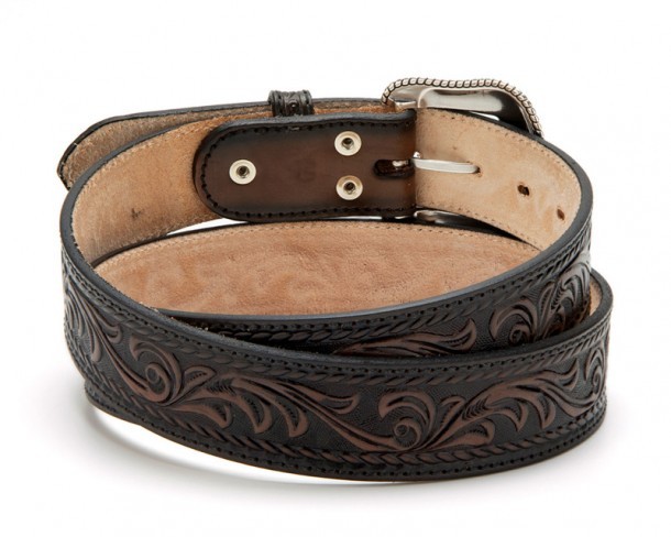 Cinturón Nocona con grabado western americano cuero marrón oscuro