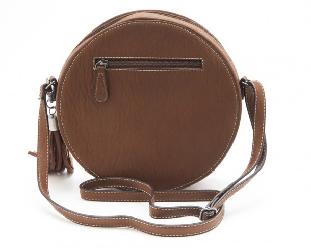 Western style brown leather canteen bag with natural calf hair