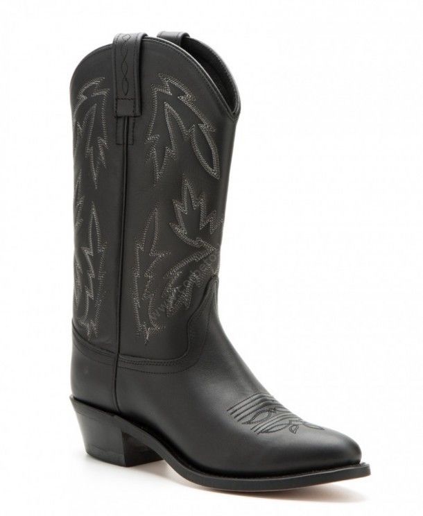 OW-2010-LE | Womens Old West round toe black leather cowboy boots