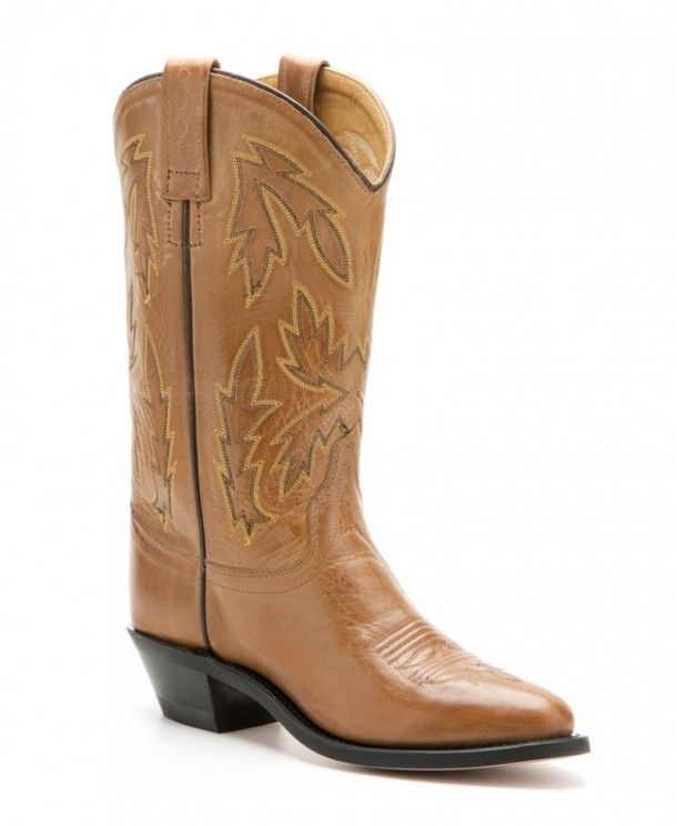 OW-2029-LE | Womens Old West natural leather round toe cowboy boots