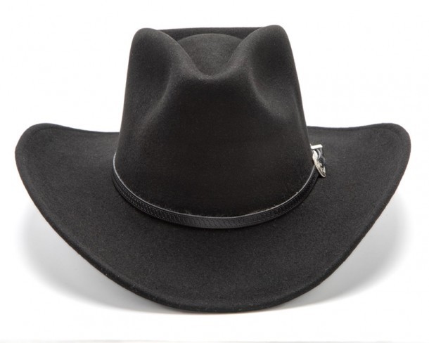 Sombrero cowboy copa alta hecho con fieltro de lana negra rígida