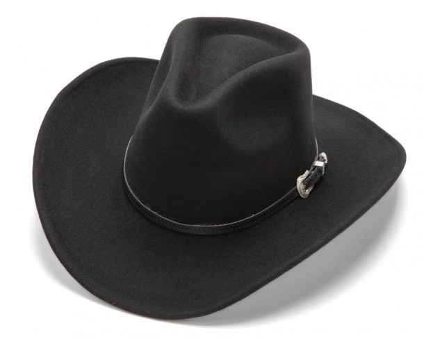 Sombrero cowboy copa alta hecho con fieltro de lana negra rígida