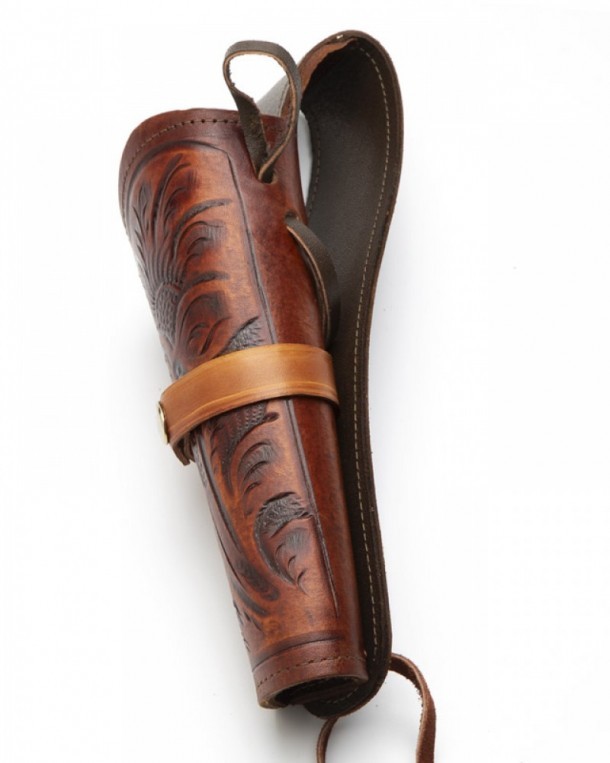 Funda de cuero grabado marrón coñac para revólver western clásico