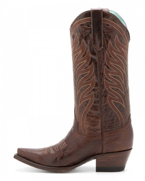 High leg chestnut brown leather Mexican western boots for women
