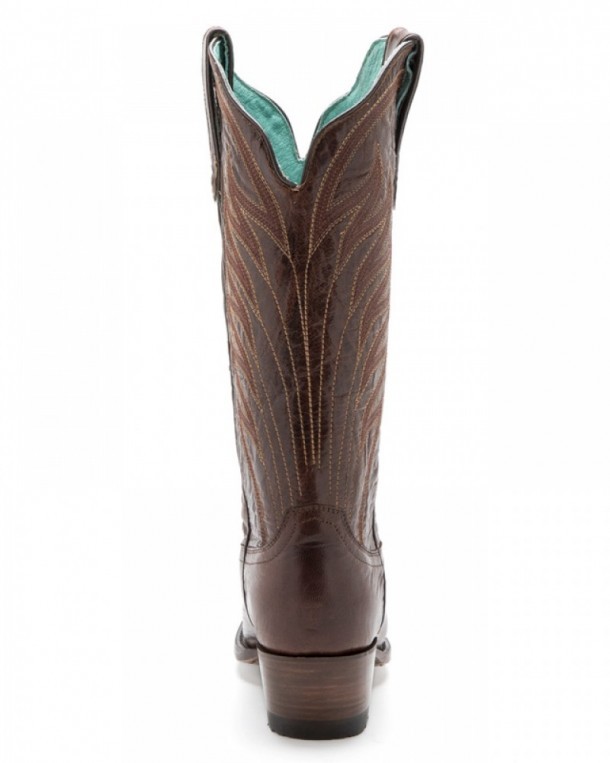 High leg chestnut brown leather Mexican western boots for women