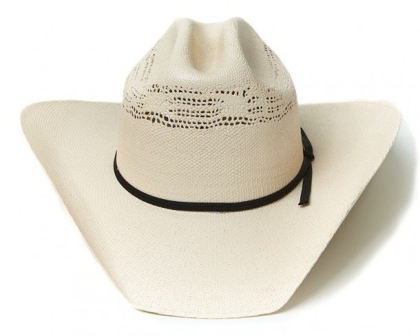 White bangora straw unisex western hat with openwork crown