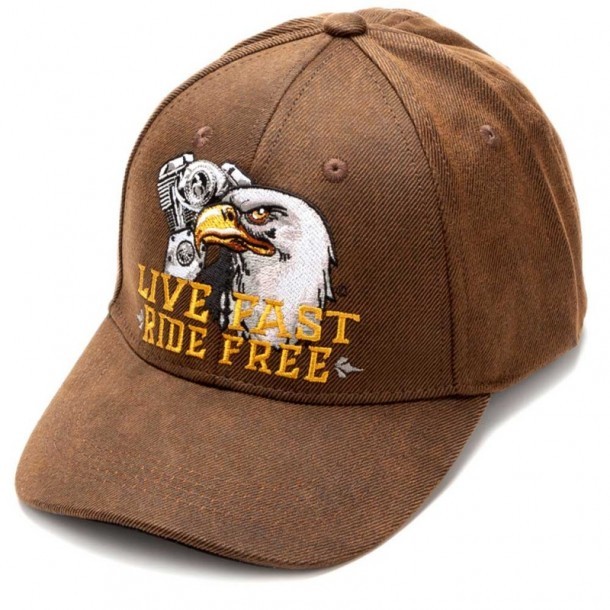 Brown biker cap embroidery white eagle on motor