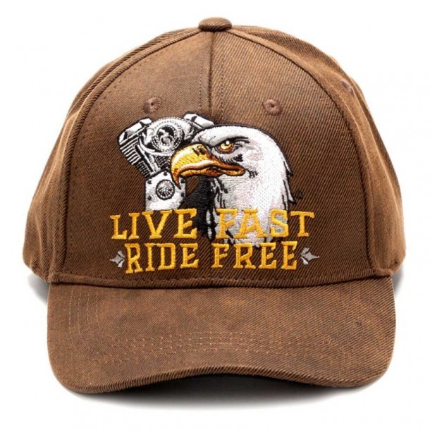 Velvet brown biker cap with embroidered american design