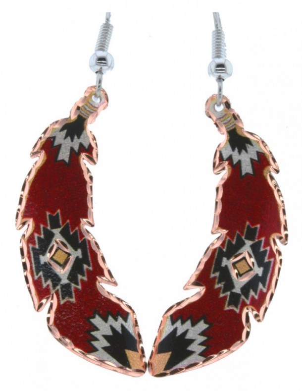 Western fashion red scalloped feather earrings
