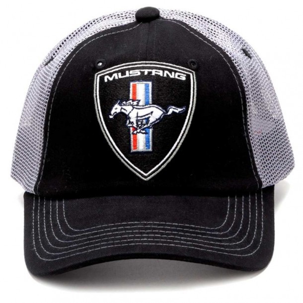Embroidered mustang shield cap with back mesh 