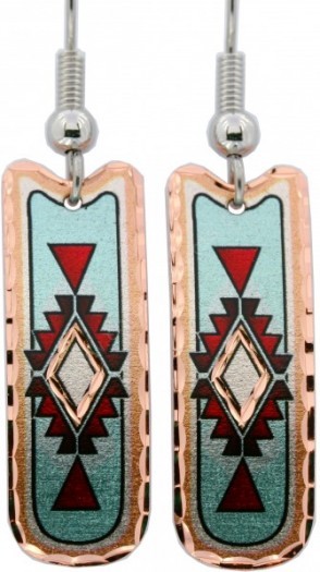 Solid copper Southwestern sky blue colour earrings with red mosaic