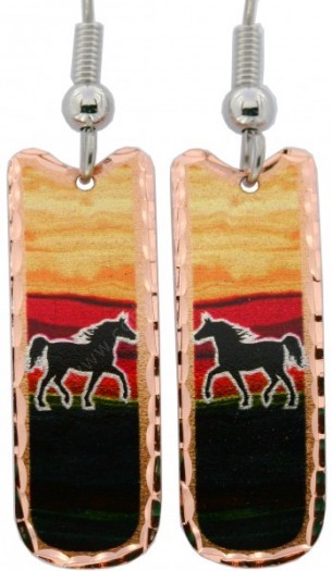 Copper western style earring medallions with standing horse
