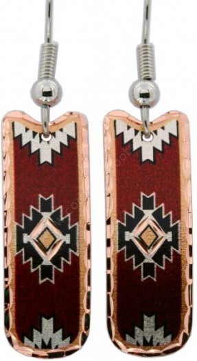 Burgundy background copper western style earring with mosaic