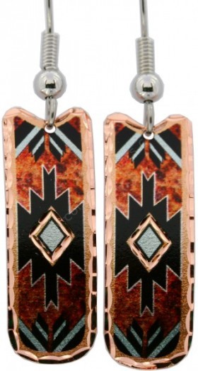 Cowgirl copper-made earrings with orange fire background & mosaic