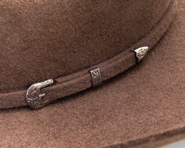 Western riding style hard wool felt dark brown Texan hat