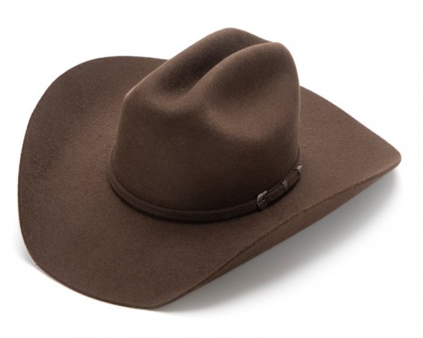 Western riding style hard wool felt dark brown Texan hat