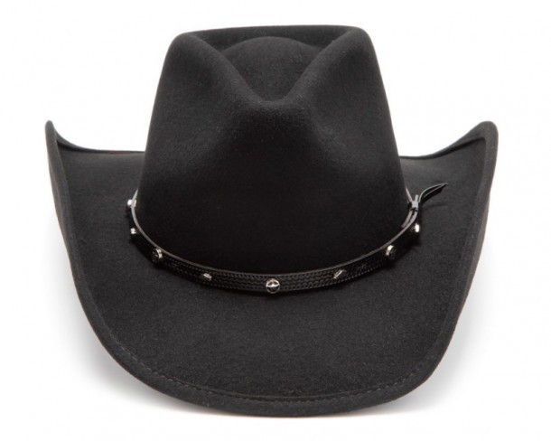 Mens black wool felt ranch western folded brim hat