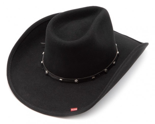 Sombrero vaquero de rancho paño negro y ala doblada para hombre