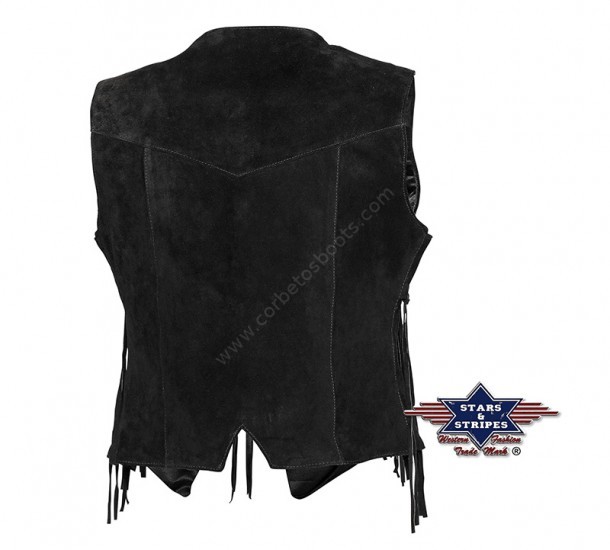 Ladies fringe western fashion black suede vest