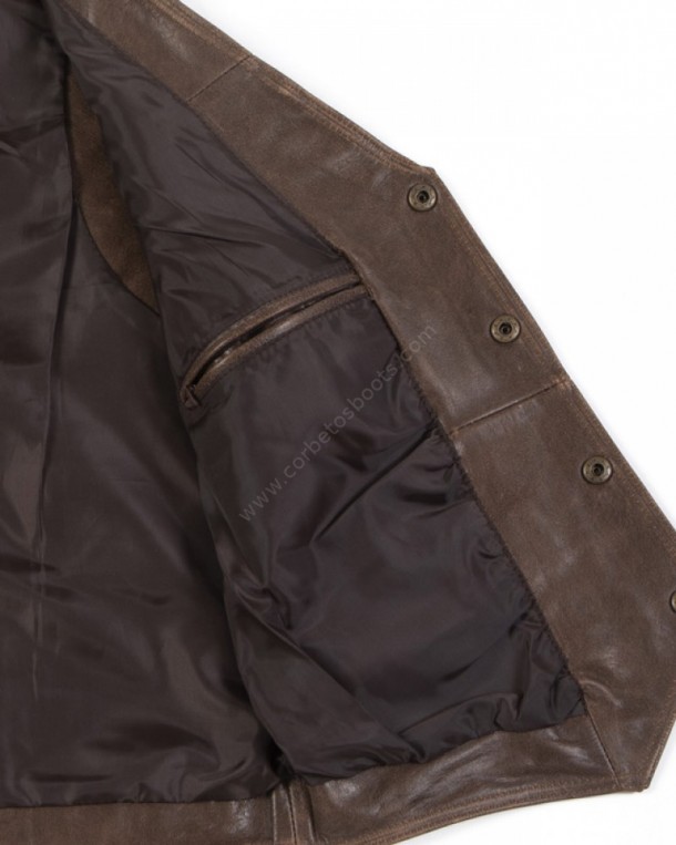 Biker look brown leather buttoned vest for men