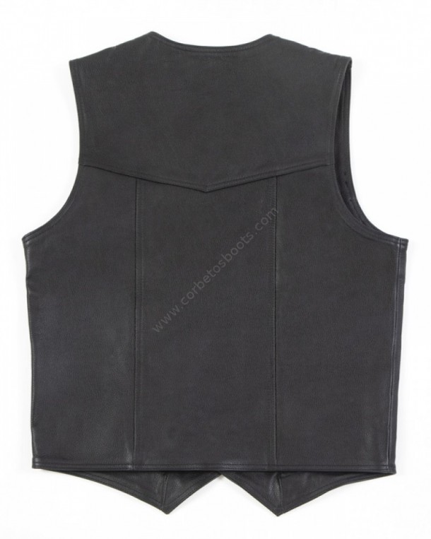 Biker style classic black leather waistcoat with snap-on buttons