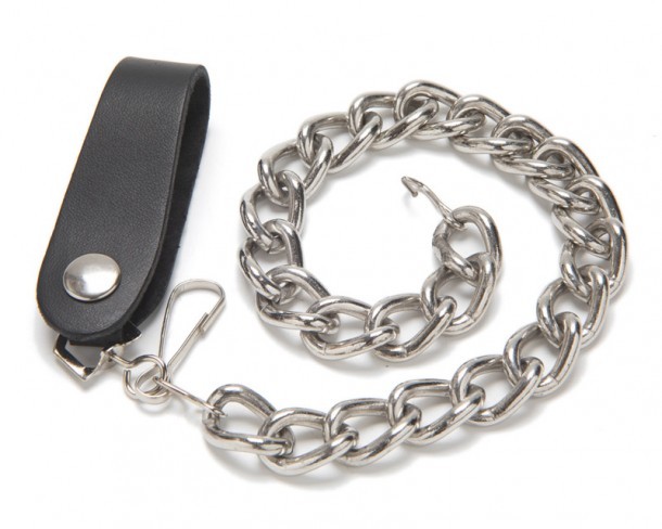 Heavy metallic wallet chain with snap on leather strap