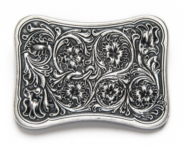 Small size country belt buckle with western scrolling