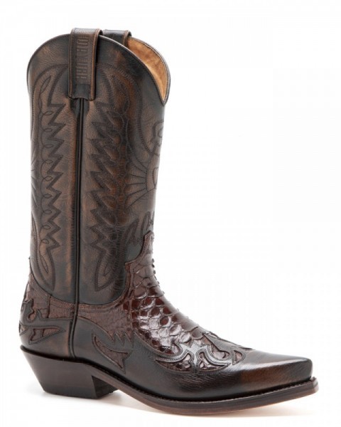 Mayura Boots mens reddish brown snake skin and dark brown leather cowboy boots