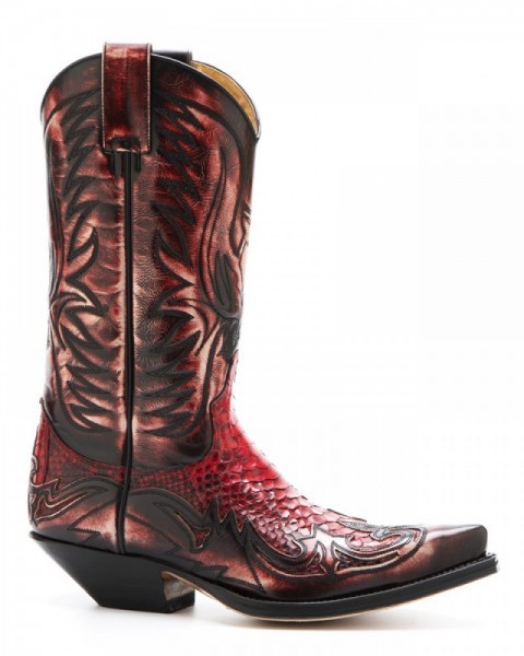 Distressed red leather and red python skin special edition Sendra cowboy boots