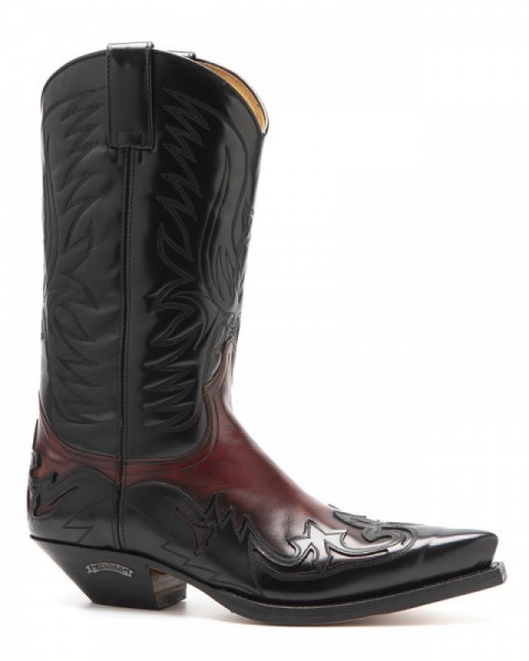 Shiny black and red leather Sendra Cuervo last mens western boots
