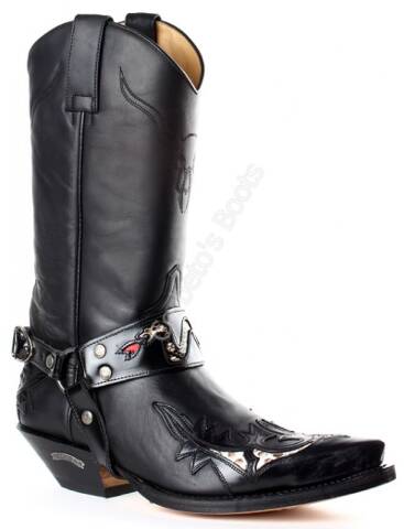 3700 Cuervo Florentic Negro-Sprinter Negro | Sendra unisex combined black leather cowboy boots with harness