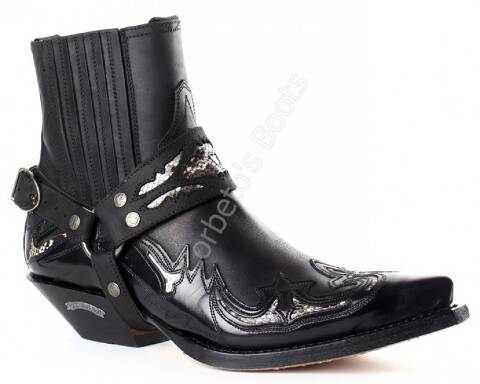 4661 Cuervo Florentic Negro-Sprinter Negro | Sendra mens black leather ankle cowboy boots with harness
