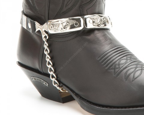 Sendra western boots black leather straps with shiny overlay eagles