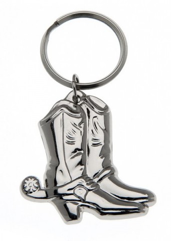 Shiny metal cowboy boots with spurs key ring