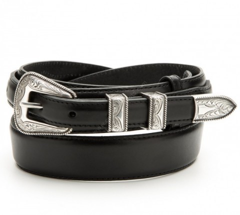 Cinturón Nocona cuero negro hebilla tres piezas estilo Ranger