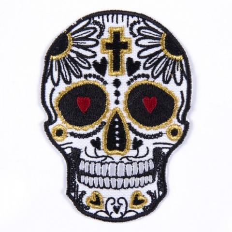 Black and golden cross Mexican sugar skull clothing patch