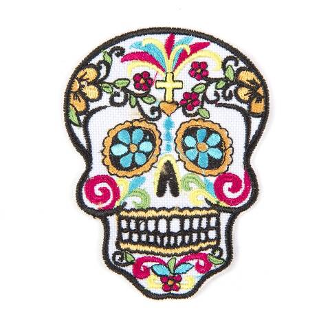 White Mexican sugar skull embroidered patch